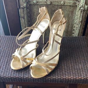 Gold strappy heels